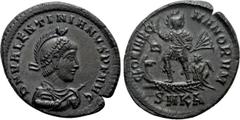 Roman Imperial Coins VALENTINIAN II (364-375). Ae. Cyzicus. Obv: D N VALENTINIANVS P F AVG. Diademed, helmeted, draped and cuirassed bust right, holding spear and shield. Rev: GLORIA ROMANORVM / SMKΔ.