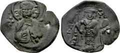 Medieval Coins BULGARIA. Second Empire. Konstantin I Asen (1257-1277). Ae Trachy. Veliko Turnovo. Obv: Facing bust of Christ Pantokrator, holding scroll; cross to left and right. Rev: Konstantin stand