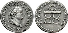 Roman Imperial Coins TITUS (79-81). Denarius. Rome. Obv: IMP TITVS CAES VESPASIAN AVG P M. Laureate head right. Rev: TR P IX IMP XV COS VIII P P. Curule chair surmounted by wreath. RIC² 108. Condition