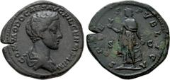 Roman Imperial Coins COMMODUS (Caesar, 166-177). As. Rome. Obv: COMMODO CAES AVG FIL GERM SARM. Bareheaded and draped bust right. Rev: SPES PVBLICA / S - C. Spes advancing left, holding flower and rai