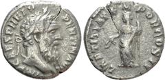Roman Imperial Coins PERTINAX (193). Denarius. Rome. Obv: IMP CAES P HELV PERTIN AVG. Laureate head right. Rev: LAETITIA TEMPOR COS II. Laetitia standing left, holding wreath and sceptre. RIC 4a. Ex F