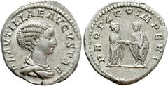 Roman Imperial Coins PLAUTILLA (Augusta, 202-205). Denarius. Rome. Obv: PLAVTILLAE AVGVSTAE. Draped bust right. Rev: PROPAGO IMPERI. Plautilla standing right, clasping hands with Caracalla standing le
