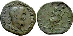 Roman Imperial Coins PUPIENUS (238). Sestertius. Rome. Obv: IMP CAES M CLOD PVPIENVS AVG. Laureate, draped and cuirassed bust right. Rev: PAX PVBLICA / S C. Pax seated left on throne, holding branch a