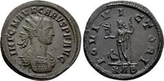 Roman Imperial Coins CARUS (282-283). Antoninianus. Rome. Obv: IMP C M AVR CARVS P F AVG. Radiate and cuirassed bust right. Rev: IOVI VICTORI / KAB. Jupiter standing left, holding Victory on globe and