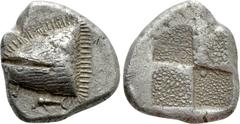 Greek Coins PAPHLAGONIA. Sinope. Drachm (Circa 490-425 BC). Obv: Head of sea-eagle left, with 'talon'; below, dolphin left. Rev: Quadripartite incuse square with two opposing quarters filled, the othe