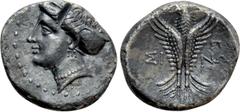 Greek Coins PAPHLAGONIA. Sinope. Hemidrachm (Circa 330-250 BC). Obv: Head of nymph left, with hair in sakkos. Rev: ΣΙ - ΝΩ. Eagle facing, head left, wings displayed; Π (or monogram) to right. SNG BM B