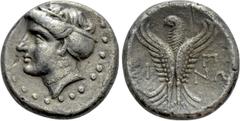 Greek Coins PAPHLAGONIA. Sinope. Hemidrachm (Circa 330-250 BC). Obv: Head of nymph left, with hair in sakkos. Rev: ΣΙ - ΝΩ. Eagle facing, head left, wings displayed; monogram to right. SNG BM Black Se