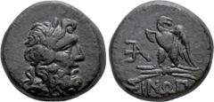 Greek Coins PAPHLAGONIA. Sinope. Ae (Circa 95-90 or 80-70 BC). Struck under Mithradates VI Eupator. Obv: Laureate head of Zeus right. Rev: ΣΙΝΩΠΗΣ. Eagle, with head right and wings spread, standing le