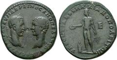 Roman Provincial Coins MOESIA INFERIOR. Marcianopolis. Macrinus, with Diadumenian (217-218). Ae Pentassarion. Pontianus, legatus consularis. Obv: AVT K OΠEΛ CEV MAKPEINOC K M OΠEΛ ANTΩNEINOC. Laureate