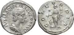 Roman Imperial Coins AQUILIA SEVERA (Augusta, 220-221 & 221-222). Denarius. Rome. Obv: IVLIA AQVILIA SEVERA AVG. Draped bust right. Rev: CONCORDIA. Concordia standing left, holding double cornucopia a