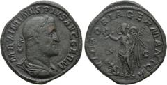 Roman Imperial Coins MAXIMINUS THRAX (235-238). Sestertius. Rome. Obv: MAXIMINVS PIVS AVG GERM. Laureate, draped and cuirassed bust right. Rev: VICTORIA GERMANICA / S - C. Victory standing left, holdi