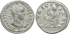 Roman Imperial Coins HOSTILIAN (Caesar, 250-251). Antoninianus. Antioch. Obv: C OVL OSTIL MES COVINTVS CAESAR. Radiate, draped and curiassed bust right; pellet(?) below. Rev: PVDICITIA AVG. Pudicitia 