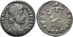Roman Imperial Coins GRATIAN (367-383). Siliqua. Treveri. Obv: D N GRATIANVS P F AVG. Diademed, draped and cuirassed bust right. Rev: VRBS ROMA / TRPS•. Roma seated left on throne, holding victoriola 