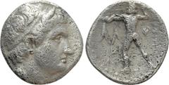 Greek Coins KINGS OF MACEDON. Demetrios I Poliorketes (306-283 BC). Drachm. Ephesos. Obv: Diademed and horned head of Demetrios right. Rev: ΒΑΣΙΛΕΩΣ / ΔΗΜΗΤΡΙΟΥ. Poseidon standing left, hurling triden