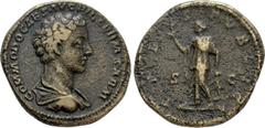 Roman Imperial Coins COMMODUS (Caesar, 166-177). As. Rome. Obv: COMMODO CAES AVG FIL GERM SARM. Bareheaded and draped bust right. Rev: SPES PVBLICA / S - C. Spes advancing left, holding flower and rai