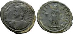 Roman Imperial Coins MAXIMINUS II DAIA (Caesar, 305-310). Follis. Antioch. Obv: MAXIMINVS NOB CAES. Helmeted and cuirassed bust left, holding spear over shoulder and shield. Rev: VIRTVS EXERCITVS / [.