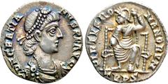 Roman Imperial Coins GRATIAN (367-383). Siliqua. Treveri. Obv: D N GRATIANVS P F AVG. Diademed, draped and cuirassed bust right. Rev: VIRTVS ROMANORVM / TRPS. Roma seated facing on throne, head left, 