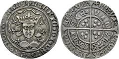 Medieval Coins ENGLAND. Henry VI (First reign, 1422-1461). Groat. Calais. Rosette-mascle issue. Obv: ҺЄҺRIC * DI * GRA * RЄX ◊ AҺGL * Z * FRAҺC. Crowned facing bust within tressure of arches. Rev: POS