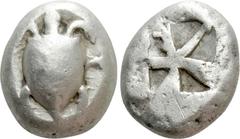 Greek Coins ATTICA. Aegina. Stater (Circa 480-457 BC). Obv: Sea turtle, head turned to left in profile, with pelleted-T design on shell. Rev: Square incuse with large skew pattern. SNG Copenhagen 507;