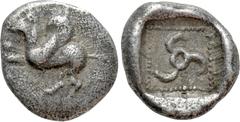 Greek Coins DYNASTS OF LYCIA. Khinakha ? (Circa 470-440 BC). Diobol. Obv: Pegasos rearing left. Rev: Triskeles in dotted square within incuse square. Müseler IV, 85. Condition: Very fine. Weight: 1.29