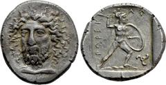 Greek Coins DYNASTS OF LYCIA. Perikles (Circa 380-360 BC). Stater. Antiphellos. Obv: Laureate and draped bust facing slightly left. Rev: Warrior in fighting attitude right, holding sword and shield; t