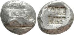 Greek Coins LYCIA. Phaselis. Stater (Circa 530-500 BC). Obv: Prow of galley right, terminating in forepart of boar. Rev: Incuse square divided by central band, irregular lines within each section. Hei