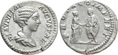 Roman Imperial Coins PLAUTILLA (Augusta, 202-205). Denarius. Rome. Obv: PLAVTILLAE AVGVSTAE. Draped bust right. Rev: PROPAGO IMPERI. Plautilla standing right, clasping hands with Caracalla standing le