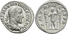 Roman Imperial Coins MAXIMINUS THRAX (235-238). Denarius. Rome. Obv: IMP MAXIMINVS PIVS AVG. Laureate, draped and cuirassed bust right. Rev: P M TR P II COS P P. Emperor standing left with spear, flan