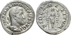 Roman Imperial Coins MAXIMINUS THRAX (235-238). Denarius. Rome. Obv: IMP MAXIMINVS PIVS AVG. Laureate, draped and cuirassed bust right. Rev: FIDES MILITVM. Fides standing left, holding signum in each 