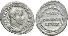Roman Imperial Coins MAXIMINUS THRAX (235-238). Denarius. Rome. Obv: IMP MAXIMINVS PIVS AVG. Laureate, draped and cuirassed bust right. Rev: VOTIS / DECENNA / LIBVS. Legend in three lines within wreat
