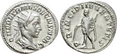 Roman Imperial Coins HERENNIUS ETRUSCUS (Caesar, 249-251). Antoninianus. Rome. Obv: Q HER ETR MES DECIVS NOB C. Radiate and draped bust right. Rev: PRINCIPI IVVENTVTIS. Herennius Etruscus standing lef