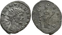 Roman Imperial Coins QUINTILLUS (270). Antoninianus. Mediolanum. Obv: IMP QVINTILLVS AVG. Radiate, draped and cuirassed bust right. Rev: CONCO EXER / T. Concordia standing left, holding standard and c