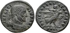 Roman Imperial Coins LICINIUS I (308-324). Follis. Arelate. Obv: IMP LICINIVS AVG. Laureate and cuirassed bust right. Rev: IOVI CONSERVATORI AVG / SARL. Licinius, with head left and holding sceptre an