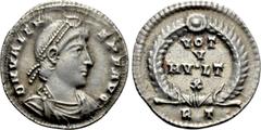 Roman Imperial Coins VALENS (364-378). Siliqua. Rome. Obv: D N VALENS P F AVG. Diademed, draped and cuirassed bust right. Rev: VOT / V / MV•LT / X / R T. Legend in four lines within wreath. RIC 10c.3.