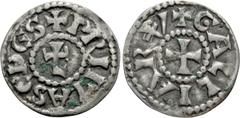 Medieval Coins FRANCE. Lyon. Archbishops. Denier (12th Century). Obv: + GALLIARV. Cross. Rev: + PRIMA SEDES. L-cross monogram. Duplessy 2537. Condition: Very fine. Weight: 1.05 g. Diameter: 19 mm.