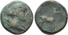 The Dr. F. Jarman Collection: Mints of the Roman Empire LYCIA. Bubon. Ae (2nd-1st centuries BC). Obv: Draped bust of Artemis right, quiver over shoulder. Rev: BOY. Stag standing right. SNG von Aulock 