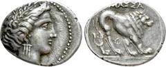 Greek Coins GAUL. Massalia. Drachm (Circa 225-220 BC). Obv: Bust of Artemis right, bow and quiver over shoulder. Rev: MAΣΣA. Lion walking right; O below. Maurel 534; Depeyrot 32/14. Condition: Very fi