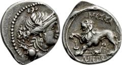 Greek Coins GAUL. Massalia. Drachm (Circa 125-90 BC). Obv: Bust of Artemis right, bow and quiver over shoulder. Rev: MAΣΣAΛIHTΩN. Lion walking left; Φ to left, Ξ H below. Maurel 635; Depeyrot 42/2. Co