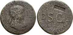 Roman Imperial Coins AGRIPPINA I (Died 33). Sestertius. Rome. Struck under Claudius. Obv: AGRIPPINA M F GERMANICI CAESARIS. Draped bust right. Rev: TI CLAVDIVS CAESAR AVG GERM P M TR P IMP P P. Large 