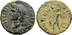 Roman Imperial Coins VITELLIUS (69). As. Spanish mint (Tarraco?). Obv: A VITELLIVS IMP GERMAN. Laureate head left, globe at point of neck. Rev: CONSENSVS EXERCITVVM / S - C. Mars advancing left, holdi