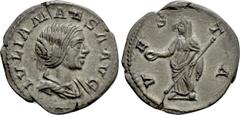 Roman Imperial Coins JULIA MAESA (Augusta, 218-224/5). Denarius. Contemporary imitation. Obv: IVLIA MAESA AVG. Draped bust right. Rev: VESTA. Vesta, veiled, standing left, holding patera and sceptre. 