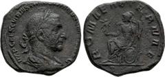 Roman Imperial Coins TREBONIANUS GALLUS (252-253). Sestertius. Rome. Obv: IMP CAES C VIBIVS TREBONIANVS GALLVS AVG. Laureate, draped and cuirassed bust right. Rev: ROMAE AETERNAE / S C. Roma seated le