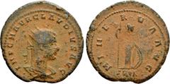 Roman Imperial Coins CLAUDIUS II GOTHICUS (268-270). Antoninianus. Smyrna. Obv: IMP C M AVR CLAVDIVS AVG. Radiate, draped and cuirassed bust right; pellet below. Rev: MINERVA AVG / SPQR. Minerva stand