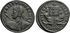 Roman Imperial Coins CRISPUS (Caesar, 316-326). Follis. Siscia. Obv: IVL CRISPVS NOB CAES. Laureate and cuirassed bust left, holding spear and shield. Rev: VIRTVS EXERCIT / S - F / HL / Γ SIS (star-in