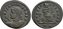 Roman Imperial Coins CRISPUS (Caesar, 316-326). Follis. Rome. Obv: CRISPVS NOB CAES. Laureate, draped and cuirassed bust left, holding shield and spear. Rev: ROMAE AETERNAE / P - R / R Q. Roma seated 