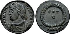 Roman Imperial Coins JOVIAN (363-364). Ae. Constantinople. Obv: D N IOVIANVS P F AVG. Diademed, draped and cuirassed bust left. Rev: CONSPA. VOT V in two lines within laurel wreath. RIC 178. Condition