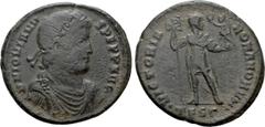 Roman Imperial Coins JOVIAN (363-364). Ae. Thessalonica. Obv: D N IOVIANVS P F P P AVG. Diademed, draped and cuirassed bust right. Rev: VICTORIA ROMANORVM / •TESΓ•. Jovian standing facing, head right,
