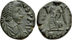 Roman Imperial Coins AVITUS (455-456). Nummus. Rome. Obv: D N AVITVS P F AVG. Diademed, draped and cuirassed bust right. Rev: VICTORIA AVGG / RM. Victory advancing left, holding wreath and palm frond;