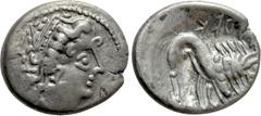 Celtic Coins WESTERN EUROPE. Gaul. Insubres. Drachm (1st century BC). Imitating Massalia. Obv: Female head right; wearing earring. Rev: Stylized lion right. LT 2126. Condition: Very fine. Weight: 2.22
