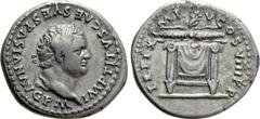 Roman Imperial Coins TITUS (79-81). Denarius. Rome. Obv: IMP TITVS CAES VESPASIAN AVG P M. Laureate head right. Rev: TR P IX IMP XV COS VIII P P. Thunderbolt over draped throne. RIC² 119. Condition: G